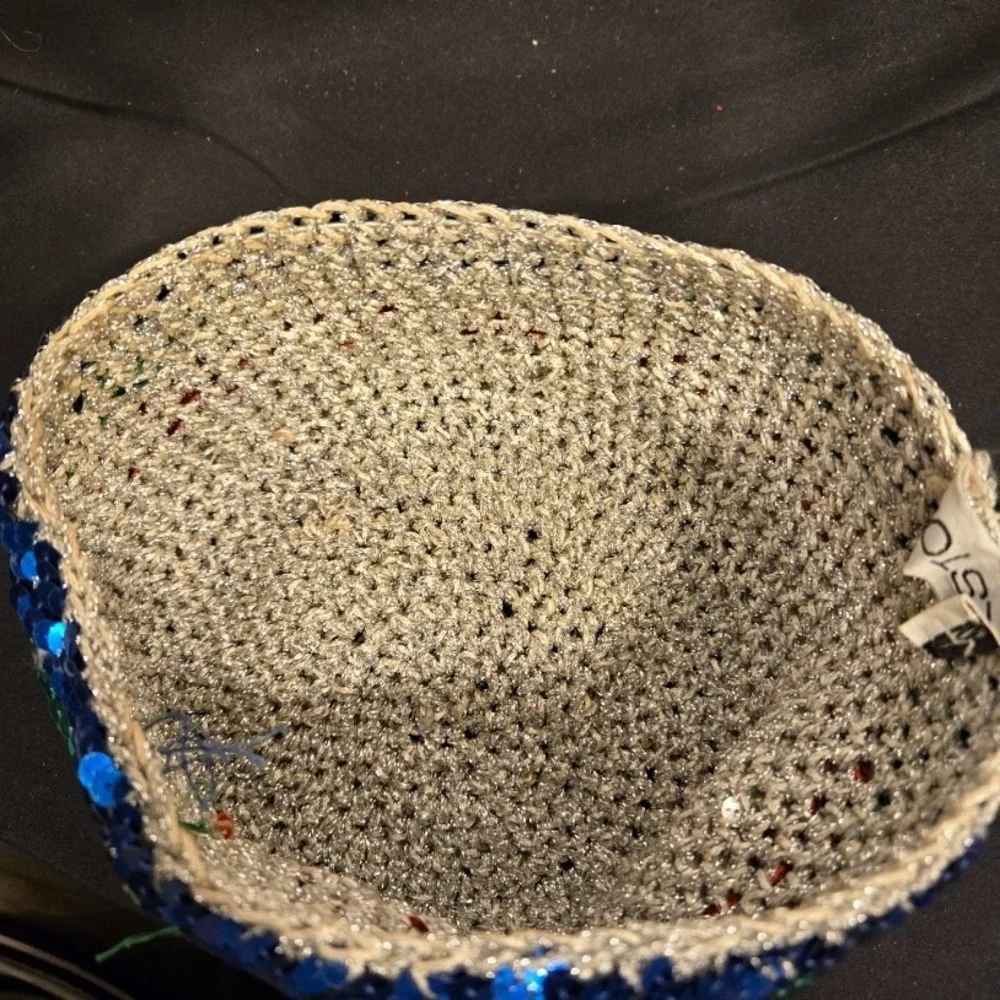 Vtg 70s Halston  Crocheted Sequin Disco Skull Cap